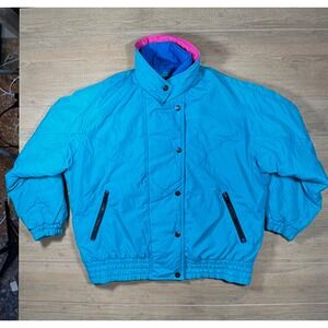 Vintage Mixed Blues Teal Pink Colorblock Ski Snowboard Jacket Size‎ Medium warm